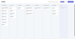 Risk Companion practice dashboard showing each client at the stage they are up to