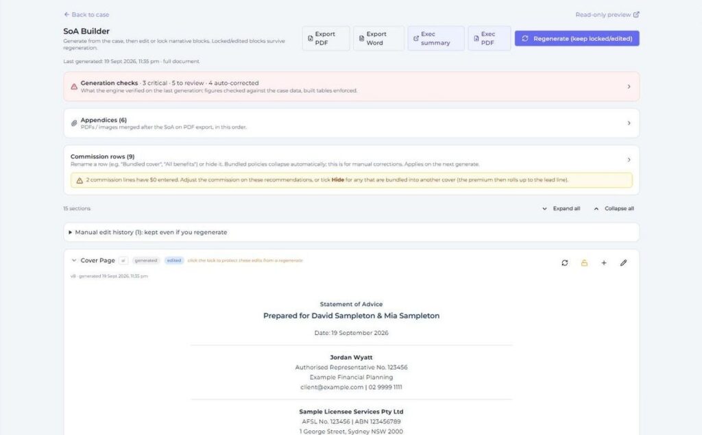 Risk Companion Statement of Advice builder